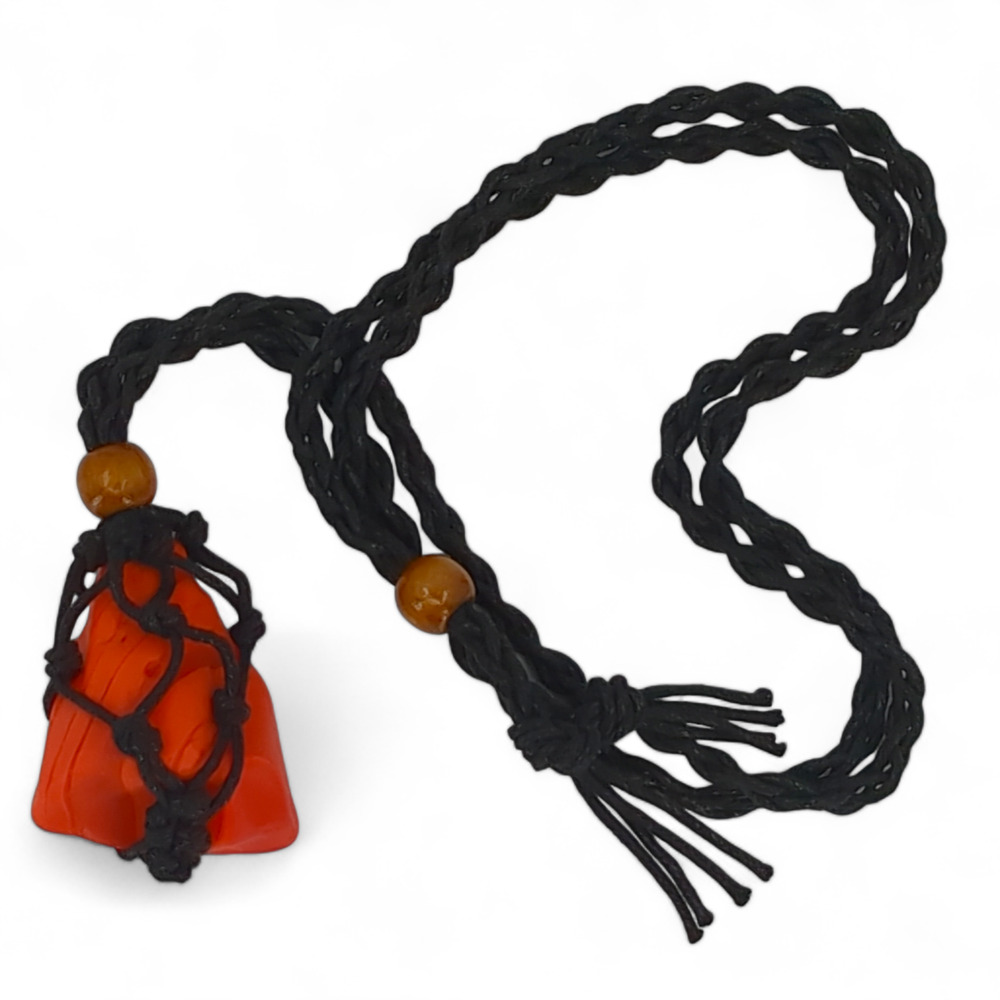 Orange Swirl Tumbled Art‎ Glass Pendant Necklace Black Braided Cord Bead J2418